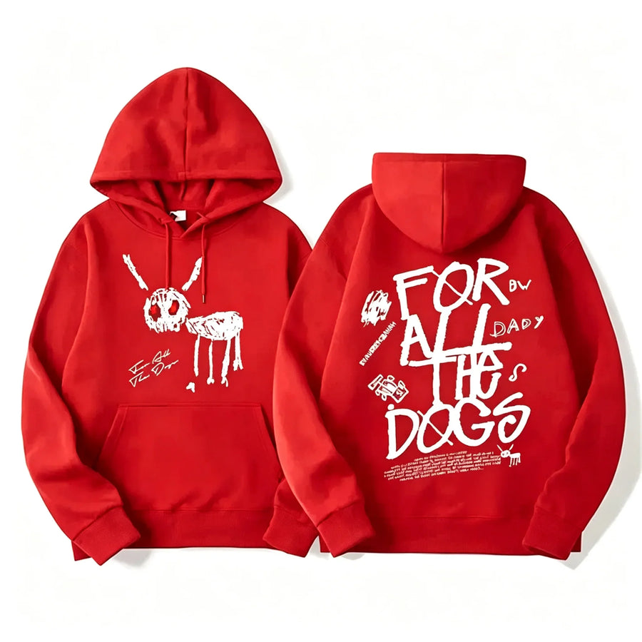 Hoodie met capuchon en kangoeroezak, grafische print voor- en achterop, unisex