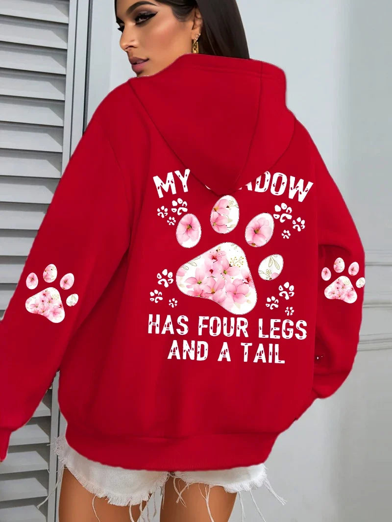 Hoodie für Damen mit Kapuze und Pfotenabdruck-Print, lockere Passform