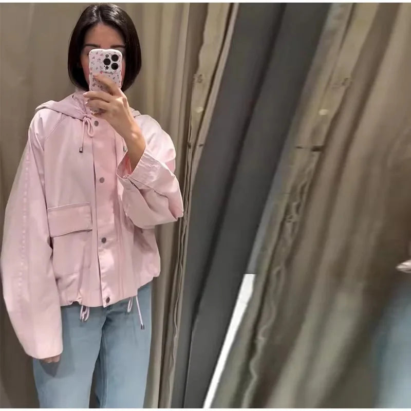 Damen Jacke mit Kapuze in Rosa, leicht