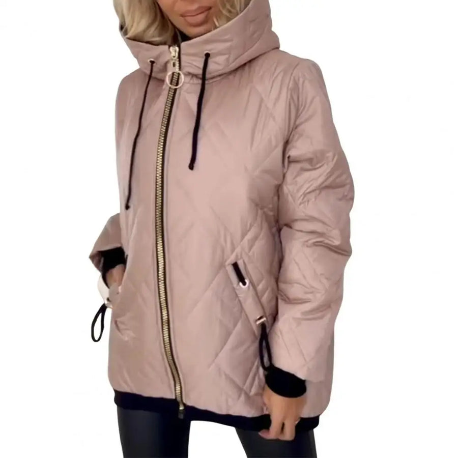 Damen Steppjacke mit Kapuze und Reißverschluss, Schwarz oder Rosa