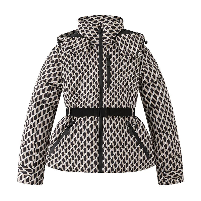 Damen Winter Pufferjacke Glänzend mit Gürtel und Kapuze