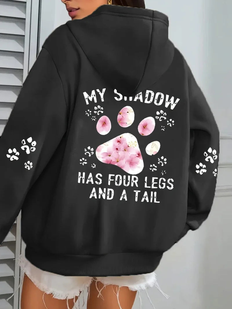Hoodie für Damen mit Kapuze und Pfotenabdruck-Print, lockere Passform