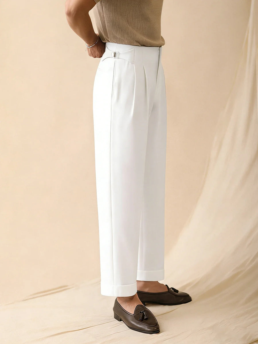 Pantalon met plooien en verstelbare gesp, elegante herenbroek