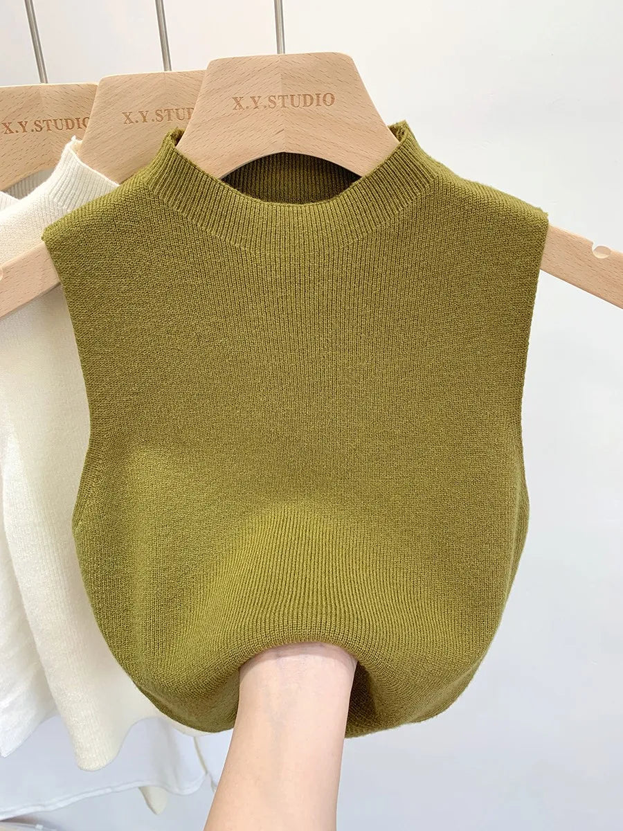 Geripptes Stricktop Ärmelloser Mock-Neck Pullunder Damen