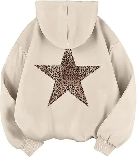 Hoodie met luipaardsterrenprint op de rug