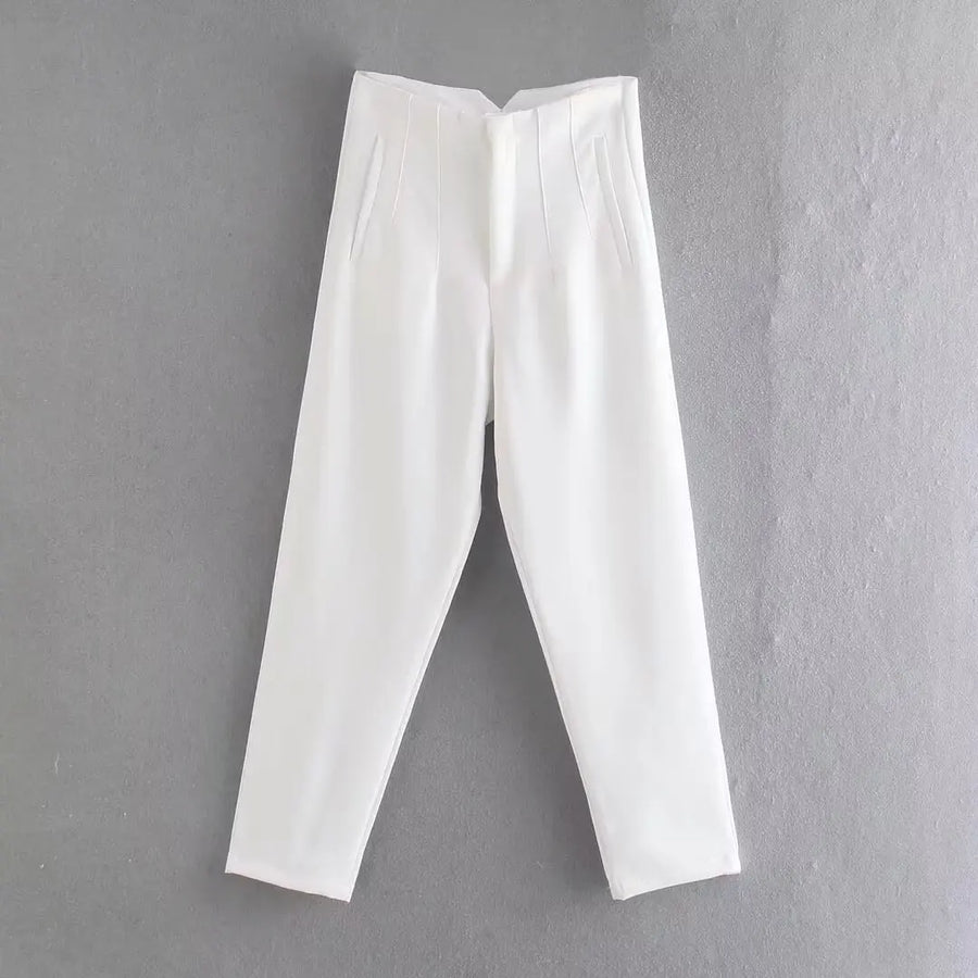 Damen High-Waist Stoffhose mit Falten-Detail und geradem Bein, Business & Freizeit