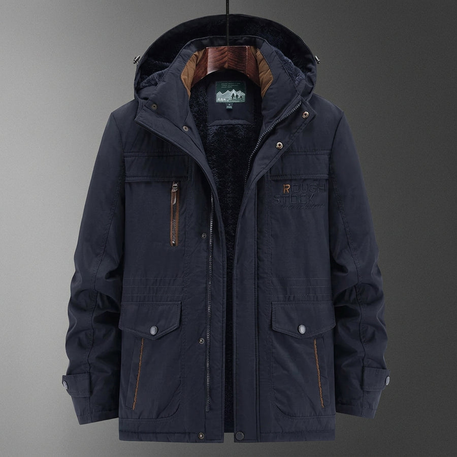 Winterjas voor heren met capuchon en teddyvoering, warme outdoorparka met meerdere zakken