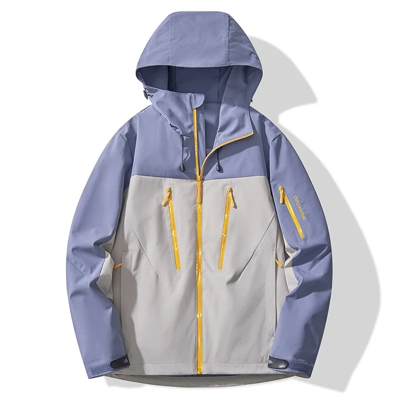 Unisex Outdoorjacke mit Kapuze, Reißverschlusstaschen und Kontrastdetails