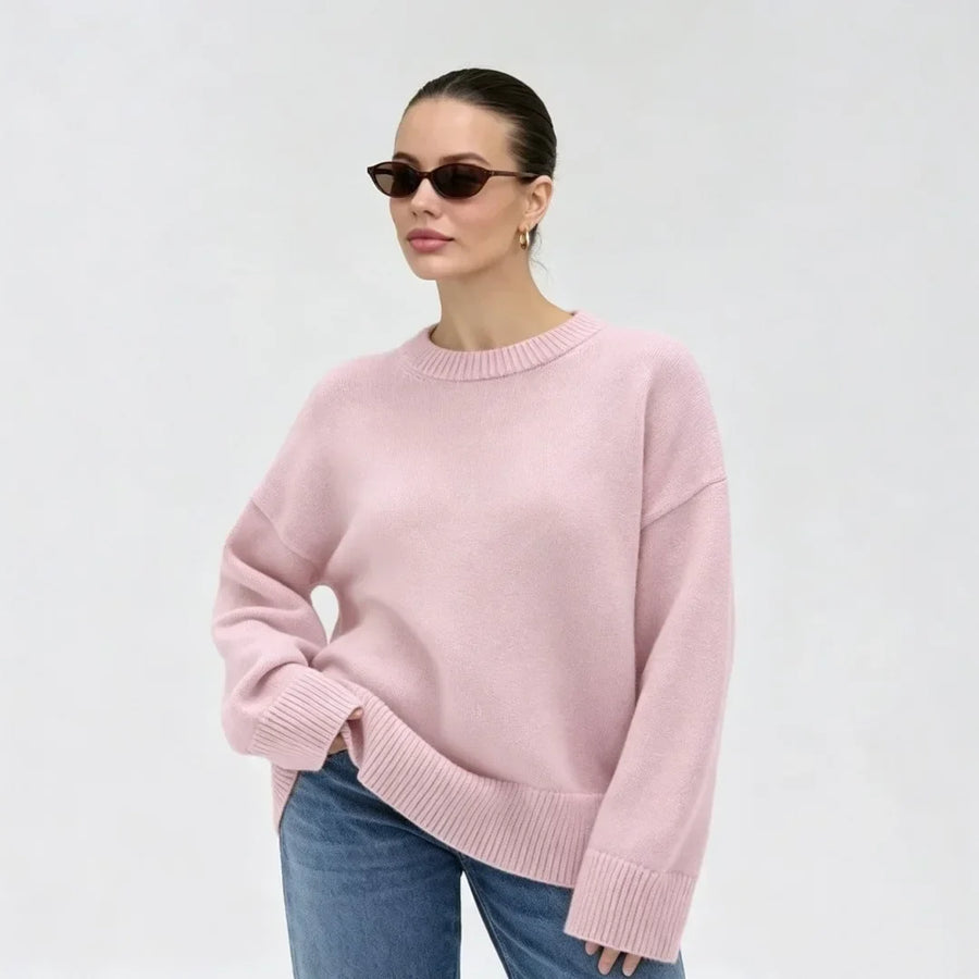 Oversized damestrui met ronde hals, lange mouwen, gebreide trui, groen