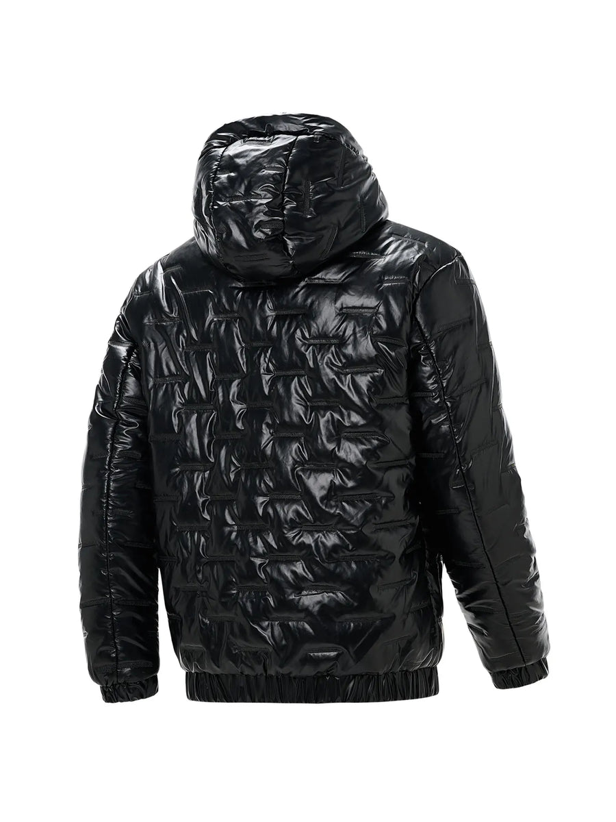 Glänzende Schwarze Steppjacke mit Kapuze