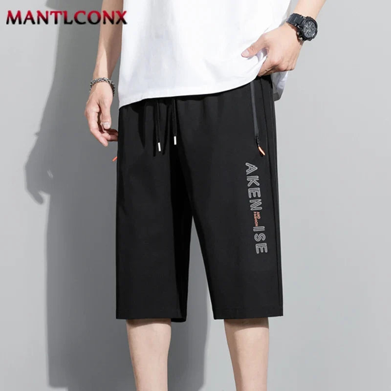 Herren 3/4 Sportshorts mit Reißverschlusstaschen & Kordelzug, Grau