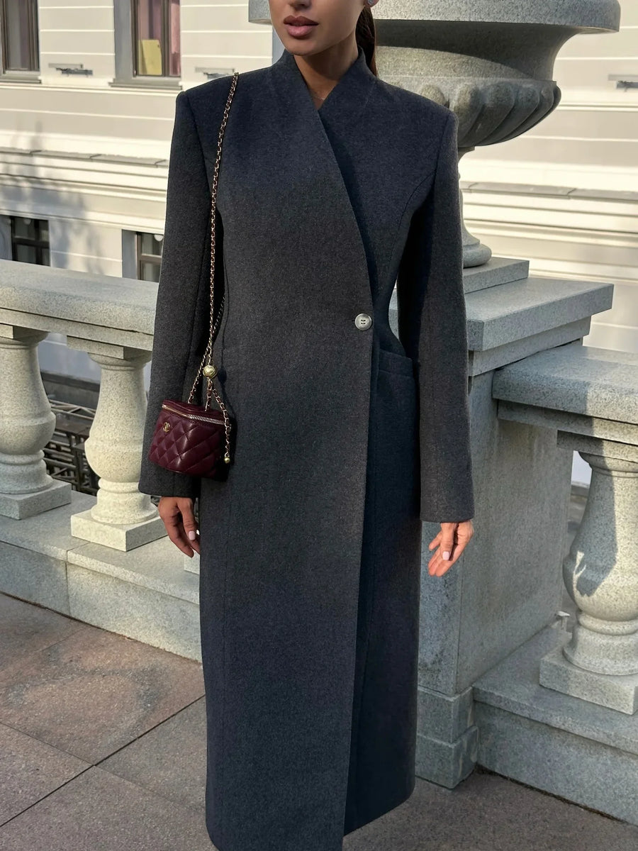 Damen Langer Oversize Mantel Zweireiher Grün