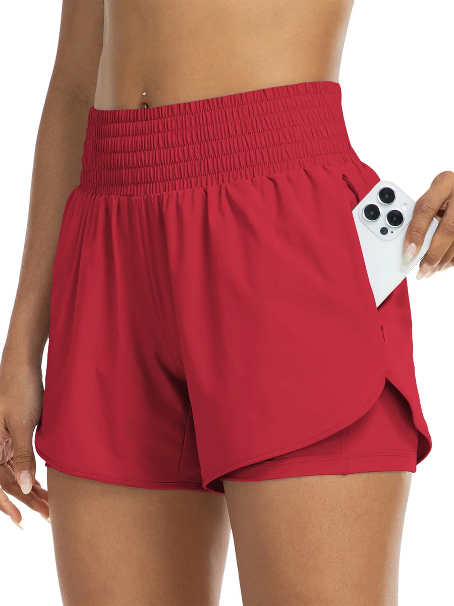 Sportshorts voor dames met hoge taille en zijzak