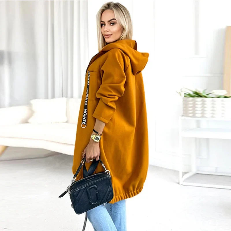 Damen Lange Hoodie Jacke mit Reißverschluss und Kapuze