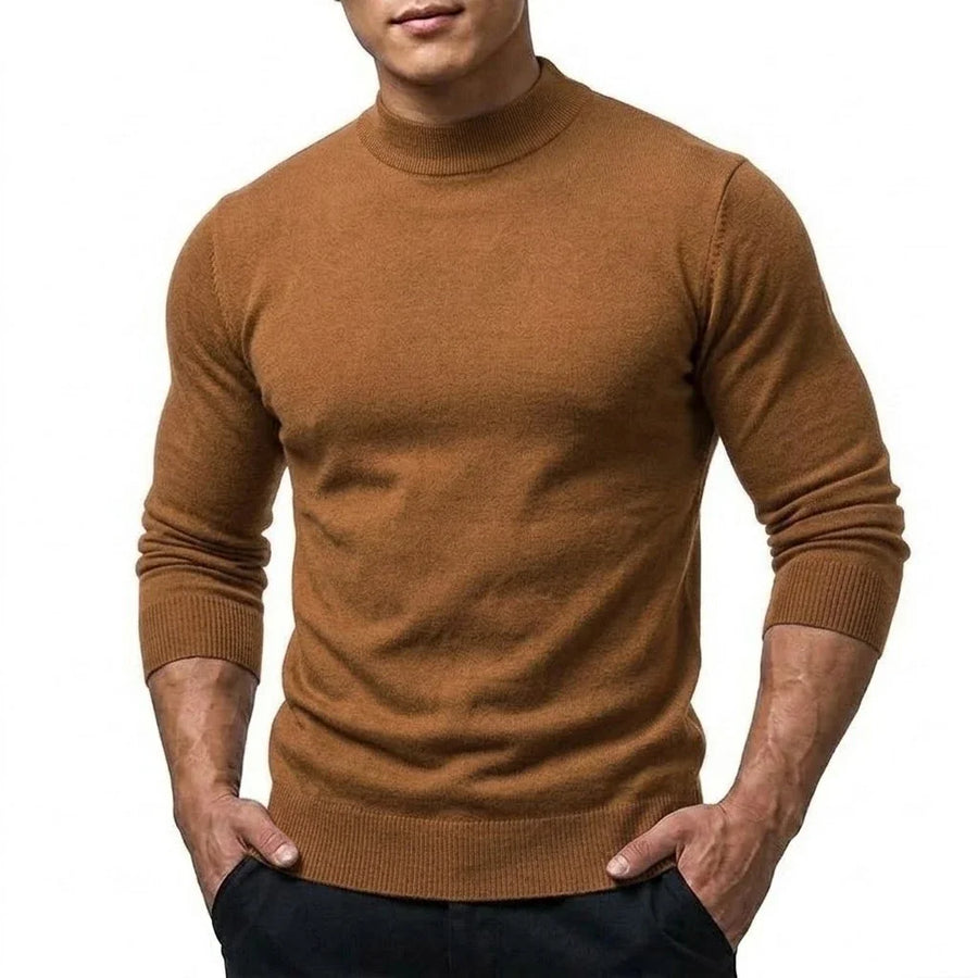 Heren trui met mock neck, lange mouwen, basic gebreide trui