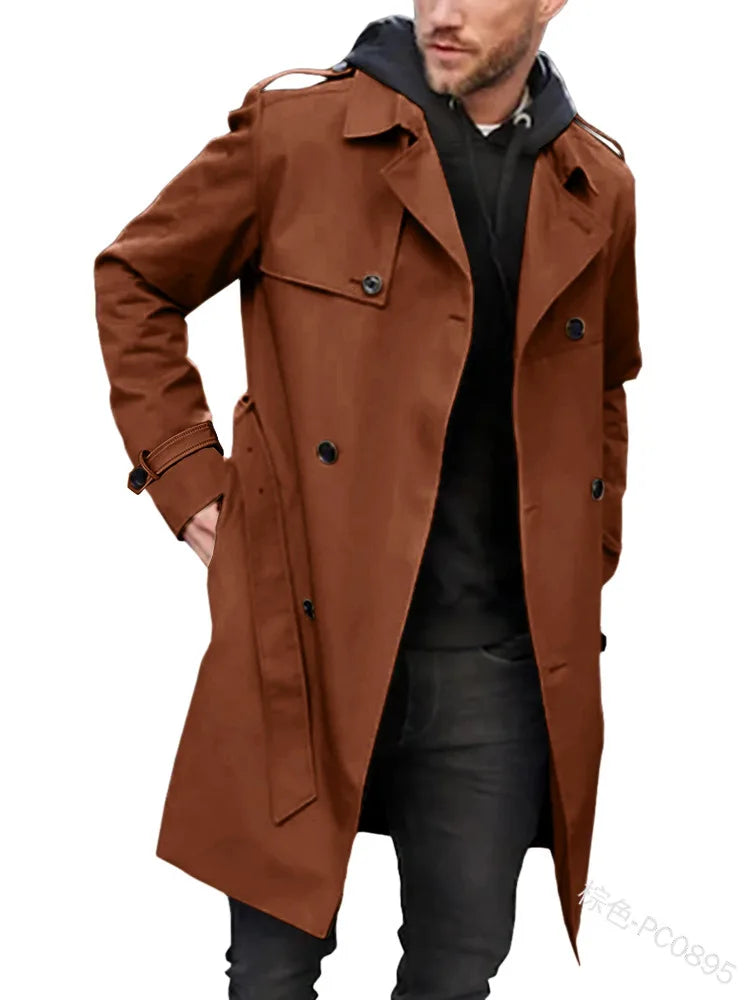 Herren Trenchcoat Zweireihig Klassischer Mantel mit Gürtel