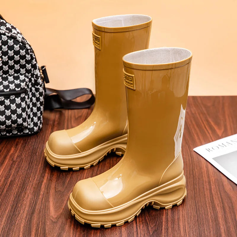 Unisex glanzende hoge regenlaarzen met profielzool