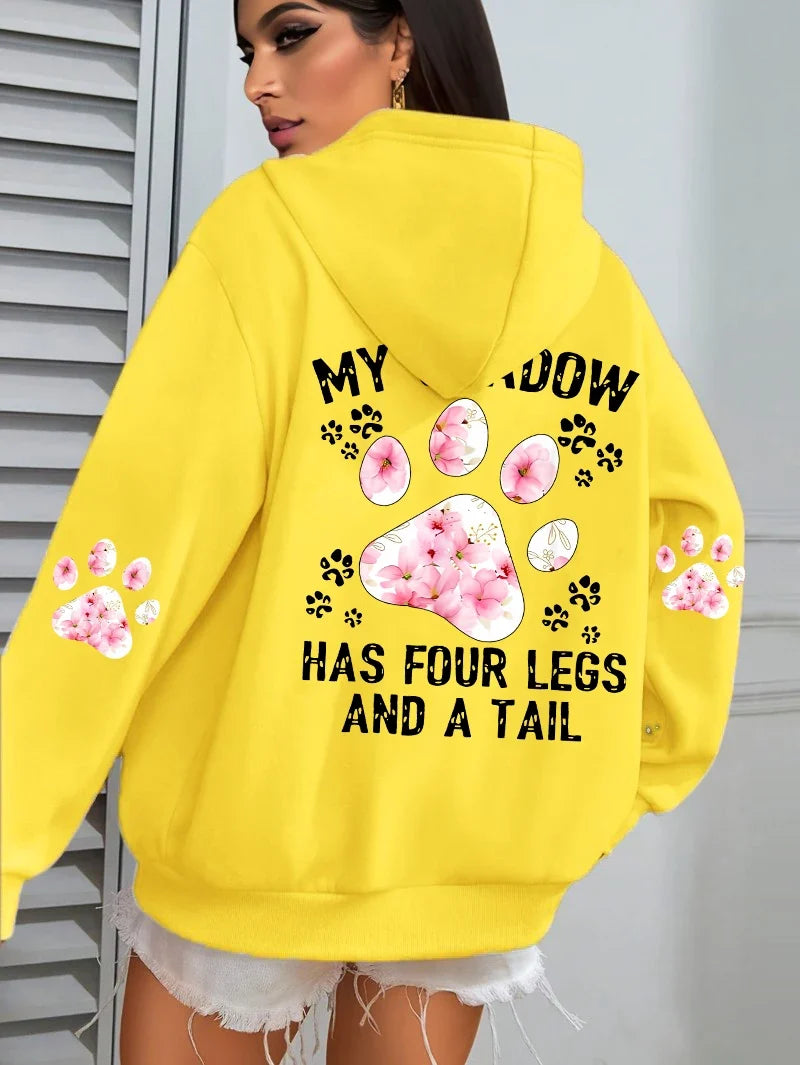 Hoodie für Damen mit Kapuze und Pfotenabdruck-Print, lockere Passform