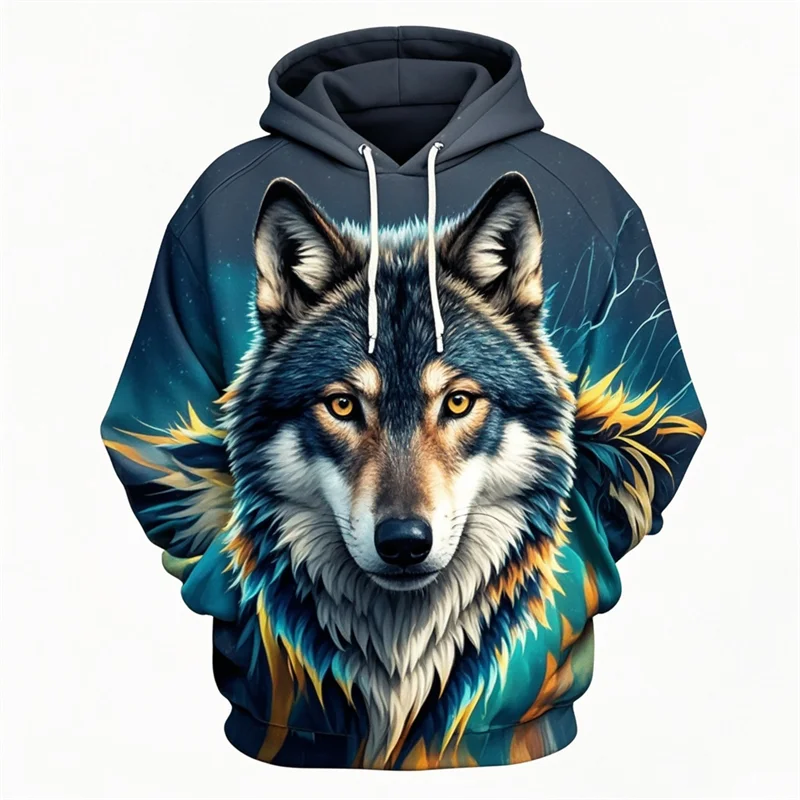 Hoodie met leeuwenkopprint, capuchon en kangoeroezak
