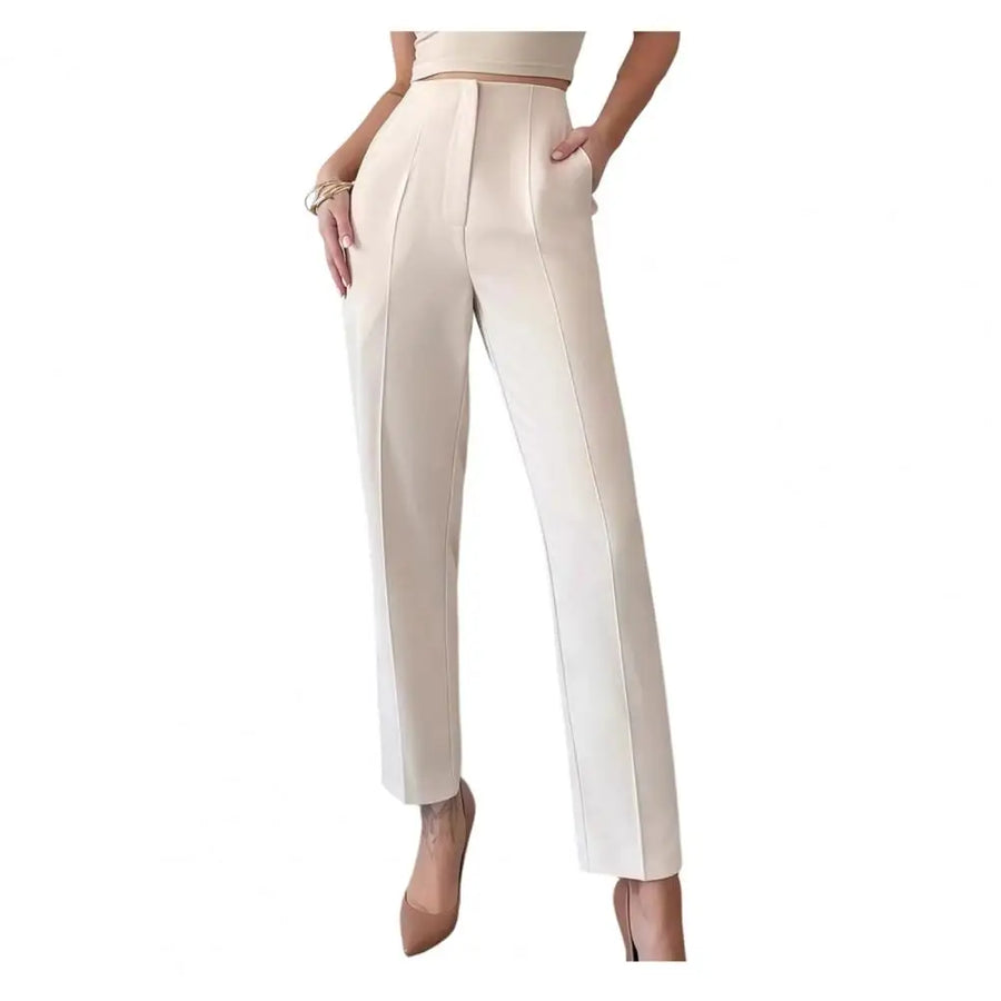 Damen Hose Hochtailliert Beige Schlanker Schnitt