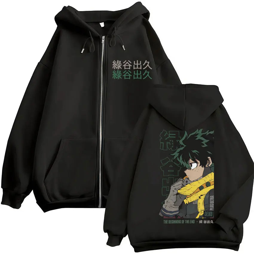 Unisex Reißverschluss Hoodie mit Kapuze & Druckmotiv, lässig
