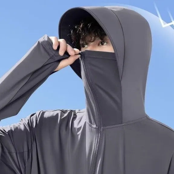 UV-beschermingsjas met capuchon en gezichtsmasker, rits, voor buitenactiviteiten