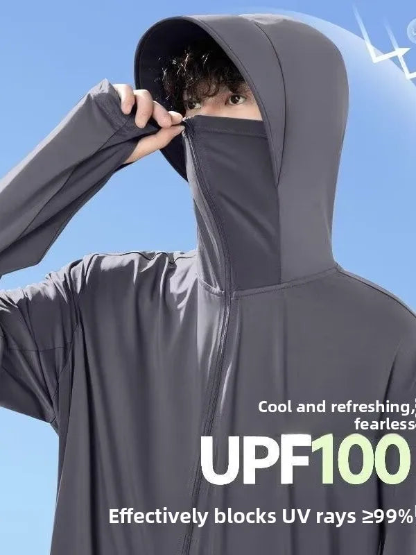 UV-Schutz Jacke mit Kapuze und Gesichtsmaske, Reißverschluss, für Outdoor