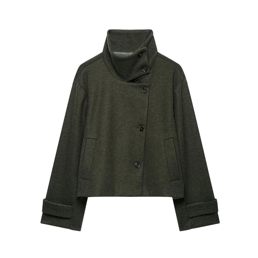 Damen Kurzjacke mit Stehkragen und seitlicher Knopfleiste