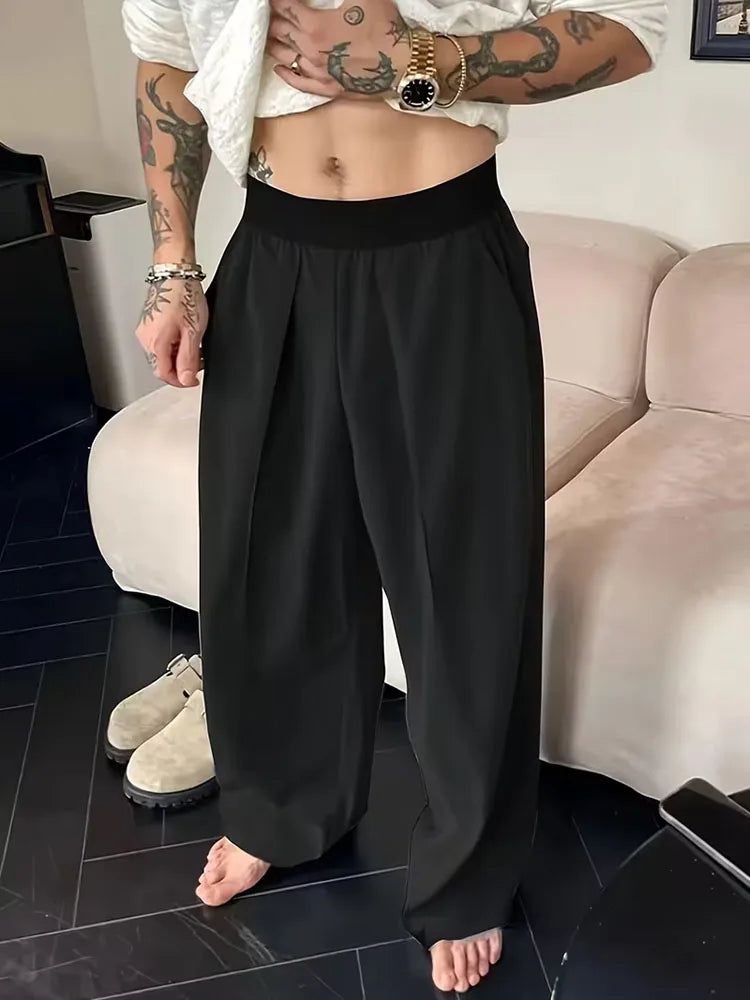 Unisex Weite Freizeithose mit Bundfalten und Gummibund Braun