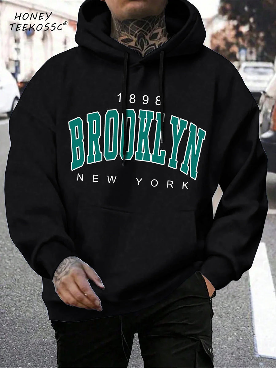 Bedrukte hoodie voor heren met trekkoord en kangoeroezak