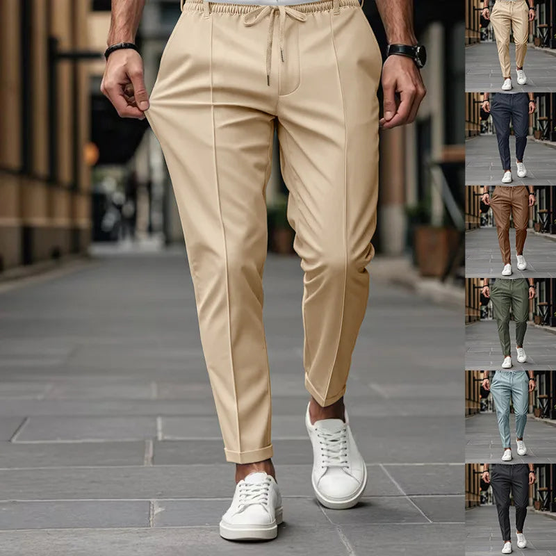 Herren Freizeithose Beige mit Kordelzug und Gummibund
