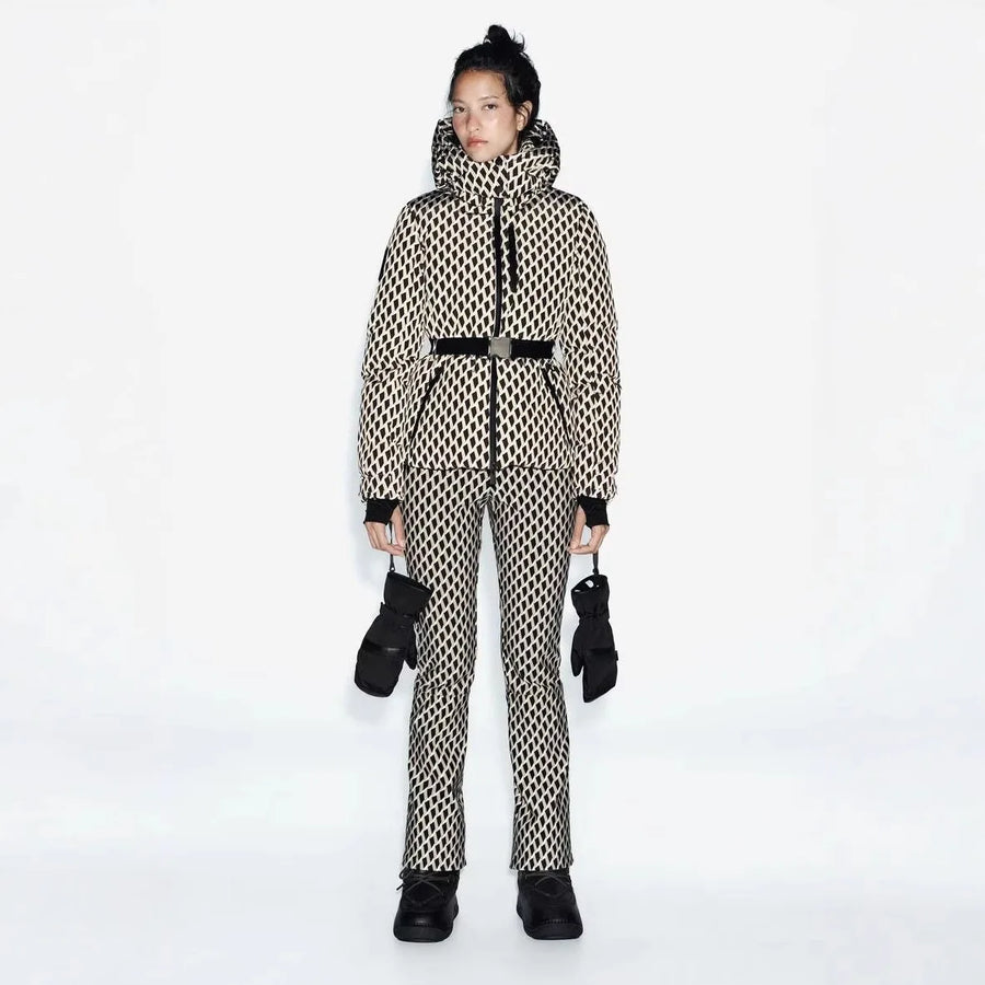 Damen Daunenjacke mit Kapuze und Gürtel, Schwarz