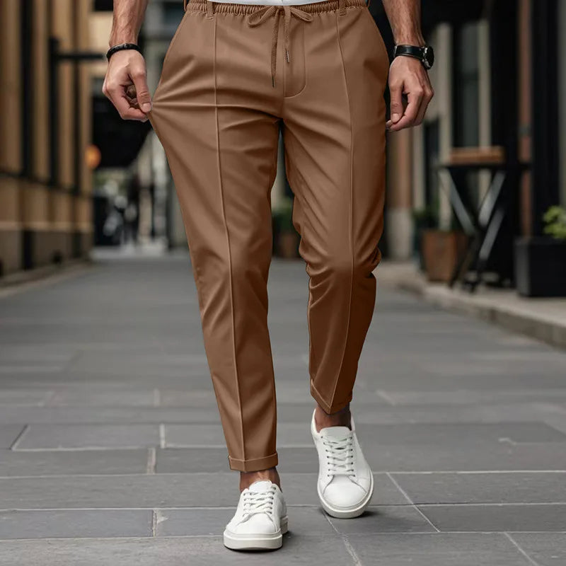 Herren Freizeithose Beige mit Kordelzug und Gummibund