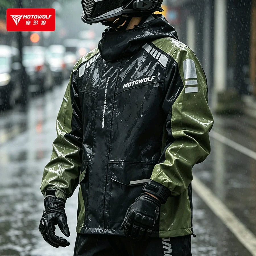 Unisex Motorrad Regenanzug Regendicht mit Kapuze & Reflektoren