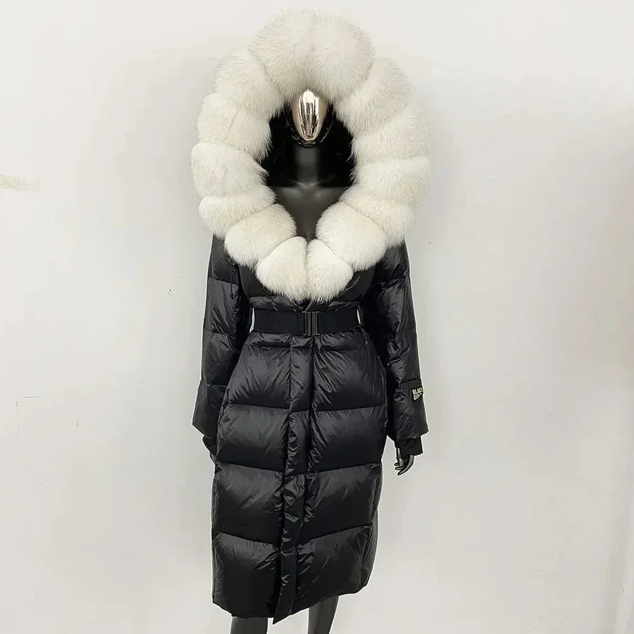 Damen Winter Steppmantel mit Kapuze und Fellkragen Schwarz Grau
