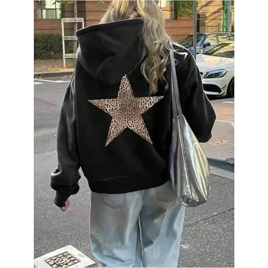 Hoodie met luipaardsterrenprint op de rug
