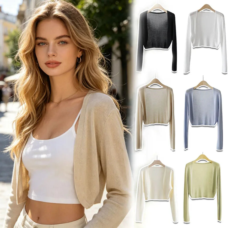 Damen Kurzarm Bolero Cardigan Strickjacke Leicht Sommerlich