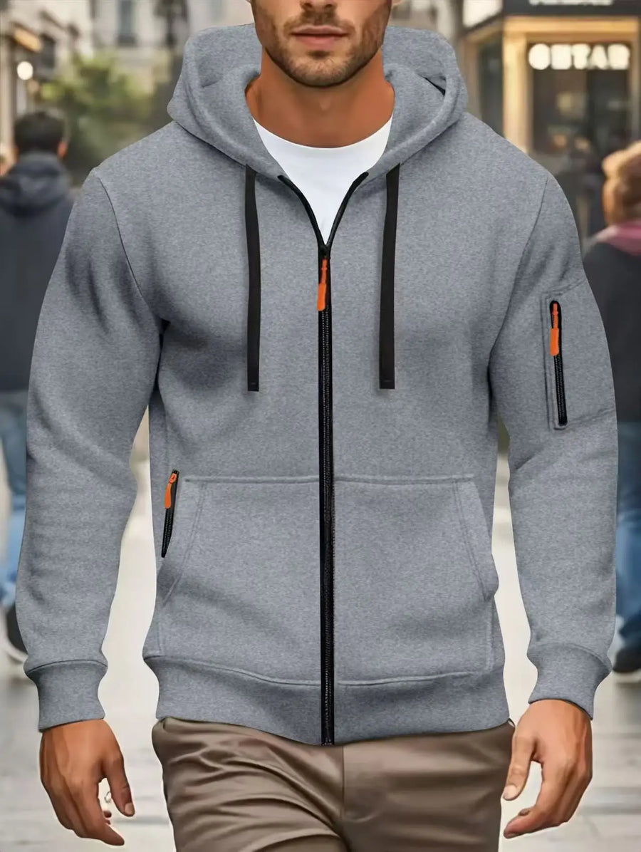 Herenhoodie met rits en zakken, olijfgroen