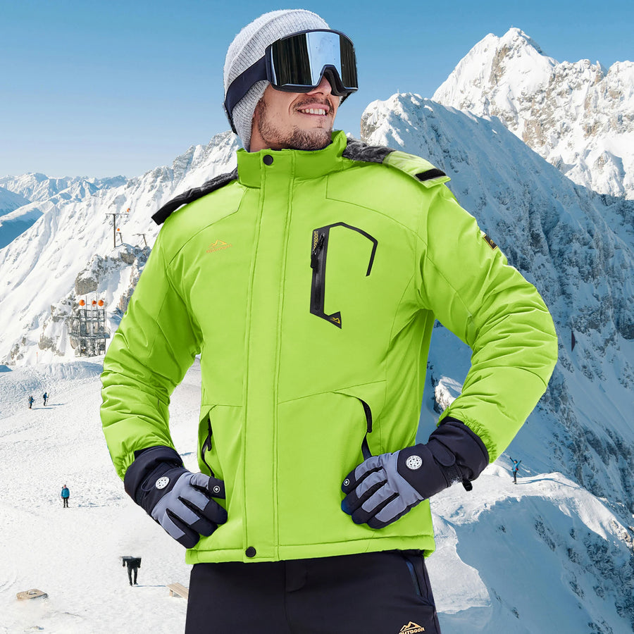 Herren Skijacke Outdoor Winterjacke Wasserdicht Orange Schwarz