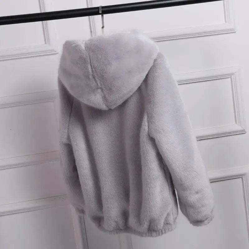Damen Hoodie aus Plüsch mit Kapuze, Weiß