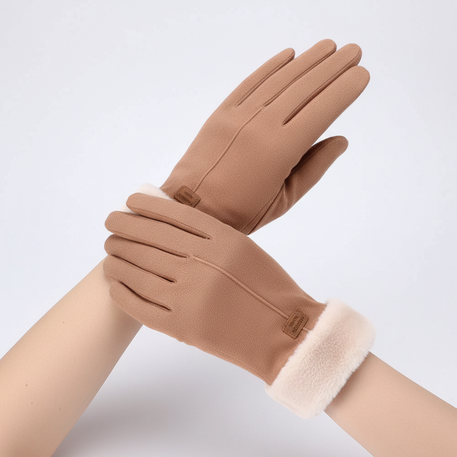 Damen Winterhandschuhe mit Plüschbesatz - Warme Fleece-Handschuhe