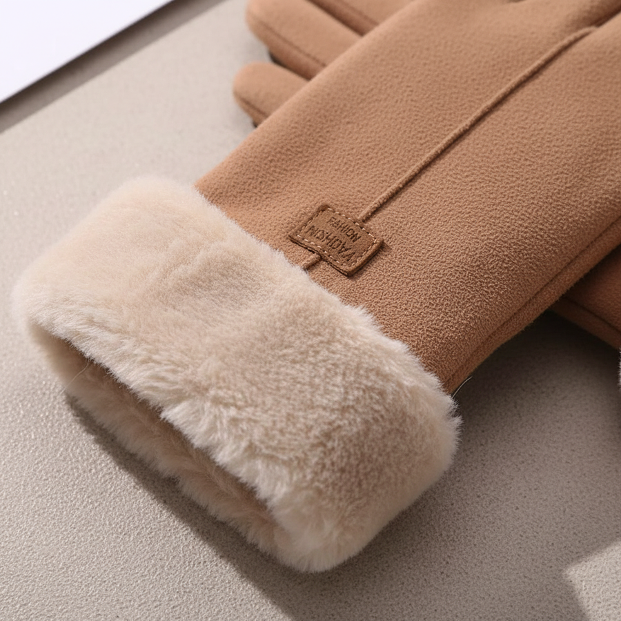 Damen Winterhandschuhe mit Plüschbesatz - Warme Fleece-Handschuhe
