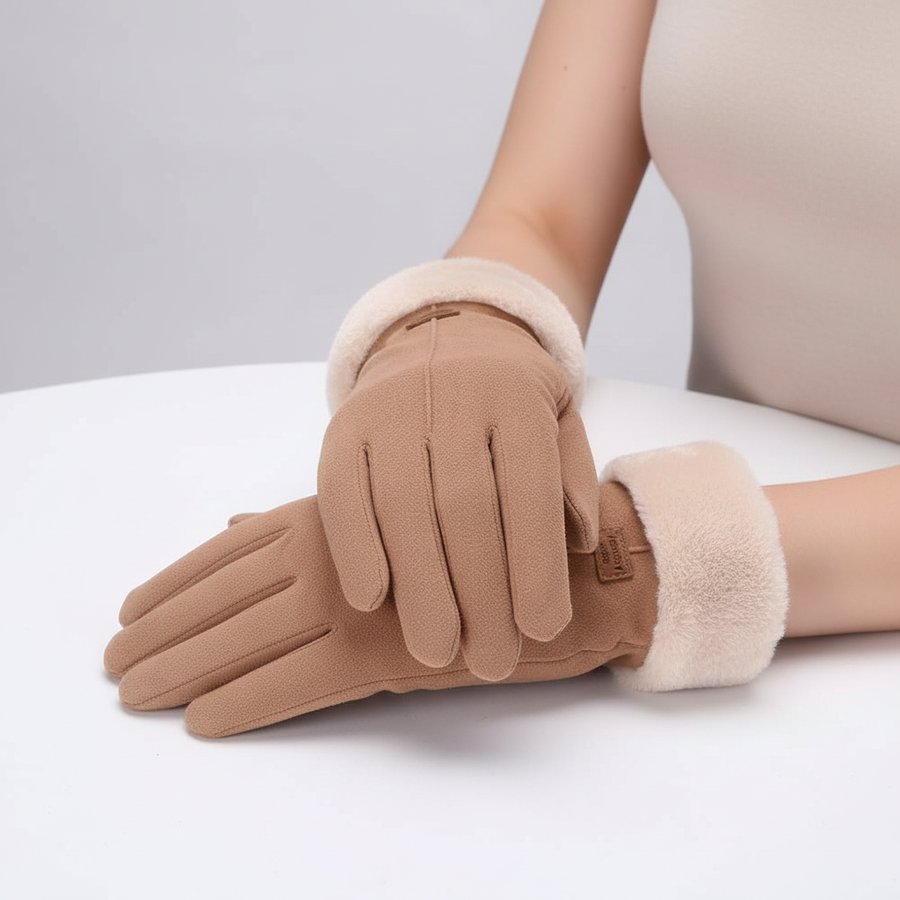 Damen Winterhandschuhe mit Plüschbesatz - Warme Fleece-Handschuhe