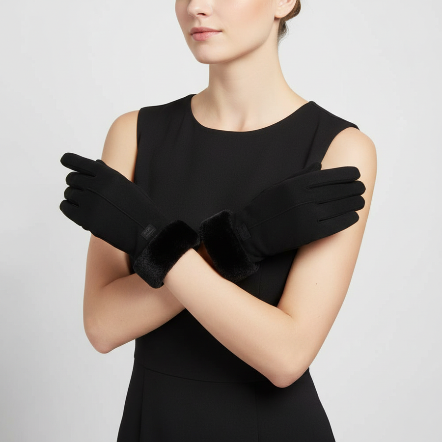 Damen Winterhandschuhe mit Plüschbesatz - Warme Fleece-Handschuhe