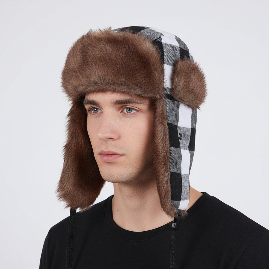 Winter Trapper Mütze mit Ohrenklappen und Kunstfellfutter