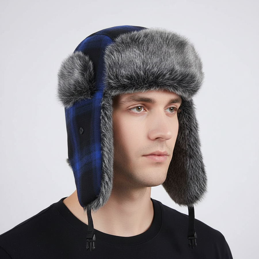 Winter Trapper Mütze mit Ohrenklappen und Kunstfellfutter