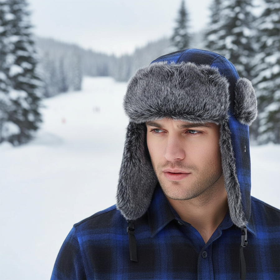 Winter Trapper Mütze mit Ohrenklappen und Kunstfellfutter