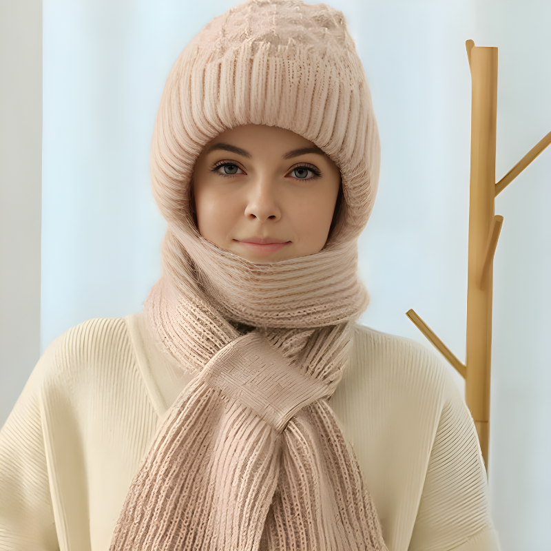 Winter Beanie Mütze & Schal Set Strickware Damen