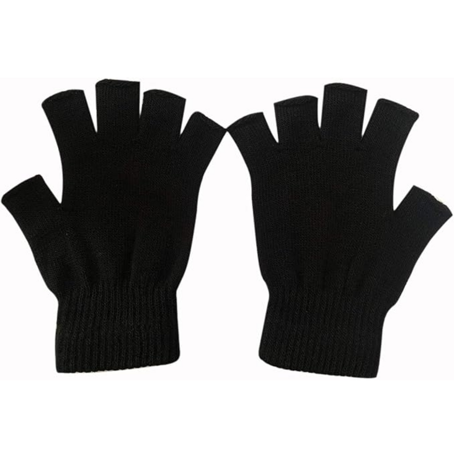 Schwarze Fingerlose Handschuhe Unisex Strick Optik Winter