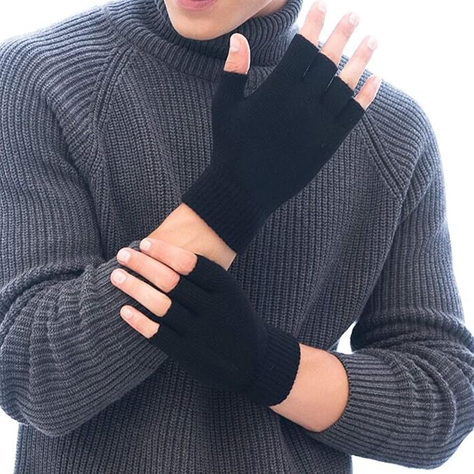 Schwarze Fingerlose Handschuhe Unisex Strick Optik Winter